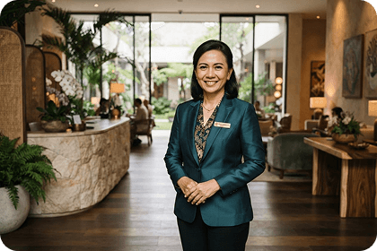 Ratih Mahendra, general manager of Nusa House Bali, in the hotel lobby